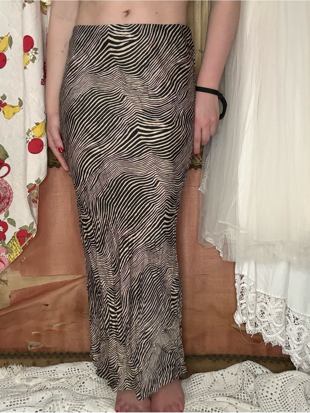 Zara Black & Cream Zebra-Print Maxi Skirt